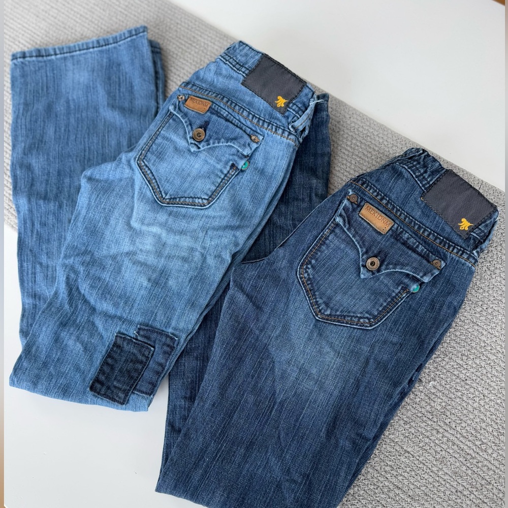 Set/2 MEK Denim Keros Skinny Super Bell Low Rise Flare Jeans Patchwork Dk Rinse
